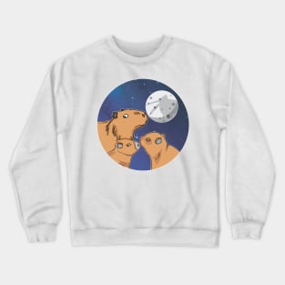 Three Capybara Moon Funny Pelican Capybara Wolf meme Crewneck Sweatshirt